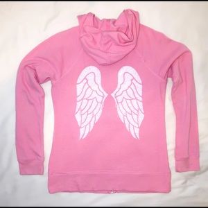 Pink VS white sequin angel wing zip up hoodie